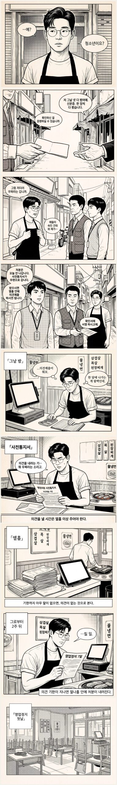 제1화 「손님」 뒷부분 — 사전통지서를 받고 열흘이 지나 영업정지 처분에 이르기까지