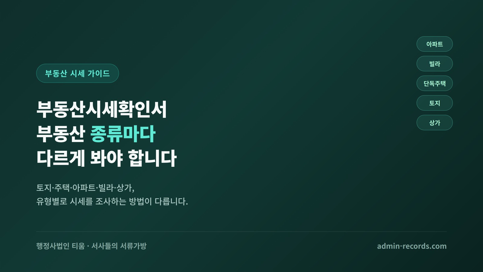 부동산시세확인서 부동산 종류별 안내 커버 이미지