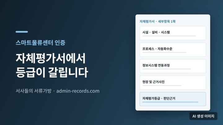 스마트물류센터 인증 자체평가서 한 쪽을 구성하는 다섯 칸을 나타낸 대표 이미지