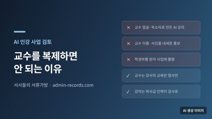 AI 인강 사업에서 금지되는 세 가지와 대신 선택한 두 가지를 체크 표시로 나열한 대표 이미지
