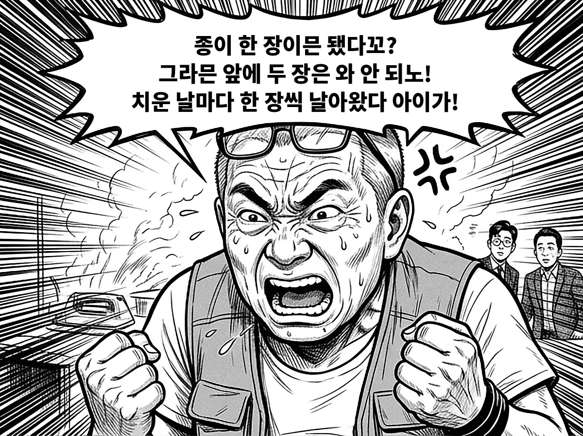 늘 웃던 배창수가 처음으로 폭발하고, 뒤에서 스팀다리미가 증기를 뿜는다